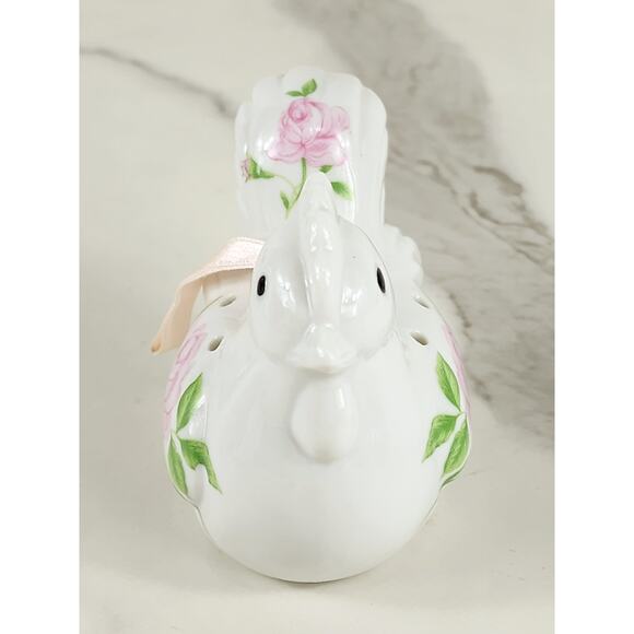 Rooster Chicken Potpourri Holder Hanging 4 1/4" Pink Rose Design 90s Porcelain - Picture 11 of 15